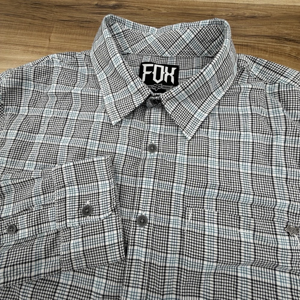 Fox Racing Button Up Shirt Men's Slim Fit Striped Gray Long‎ Sleeve Medium